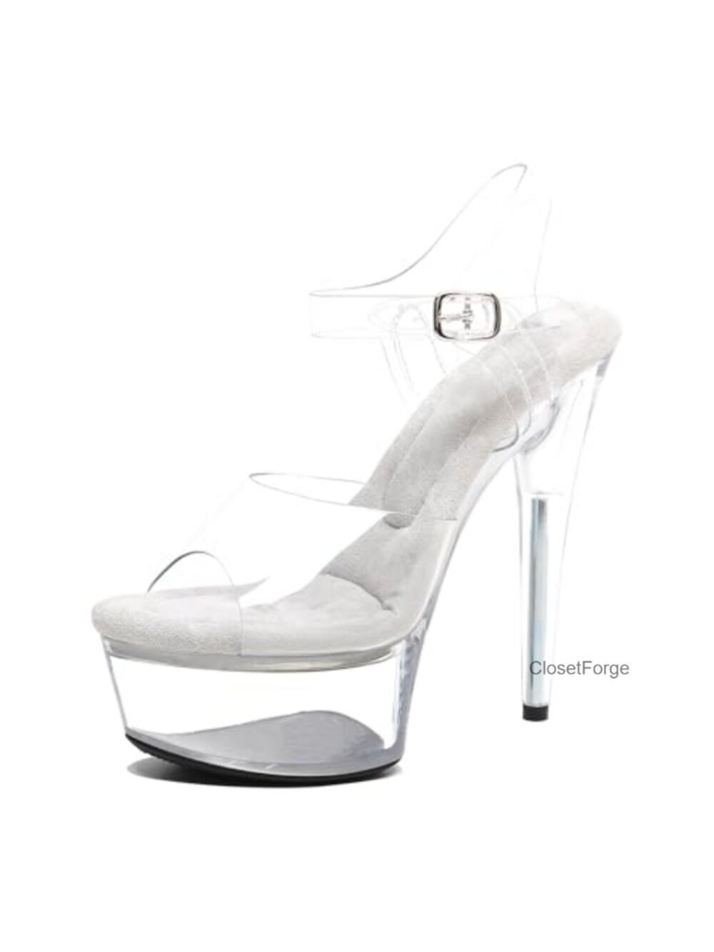 Women's 6in Clear Platform High Heels Ankle-Strap Stiletto Dancer Sandals